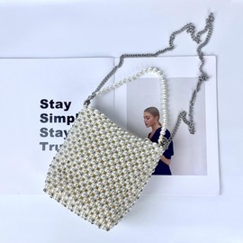 JOPOYOCO Women's Pearl Purse, Pearl Purse Pearl Bag, Pearl Clutch Purse Handbags Crossbody Bag for Women and Girls Wedding Bridal Evening Clutch Handbag for Parties Prom, wool white