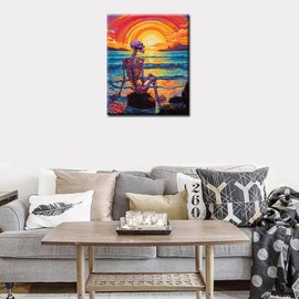 TUMOVO Graffitic Human Skeleton Paint by Numbers for Adults Seascape at Sunset/Rainbow DIY Paint by Numbers Acrylic Paint Canvas Kitchen Decor Abstract Skull Painting Kits 20x16 Inch Gift（DIY Frame ）