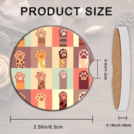 BAMOWEY Cat Paws Car Cup Holder Coasters，2 Pack Universal Car Ceramic Coaster, Cork Base with A Finger Notch for Most Car Interior