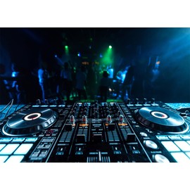 Loccor 7x5ft Fabric DJ Music Mixer Backdrop Professional DJ Mixer Controller Nightclub Dancing People Background for Disco Party Decorations Photo Shoot Studio Props