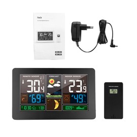 Weather Station Indoor Outdoor 3-in-1 Weather Thermometer Hygrometer Barometer USB Powered Room Temperature Monitor Battery Operated Humidity Meter Air Pressure Gauge with Sensor Forecast Calendar Moon Phase 12/24-Hour Alarm Clock Snooze