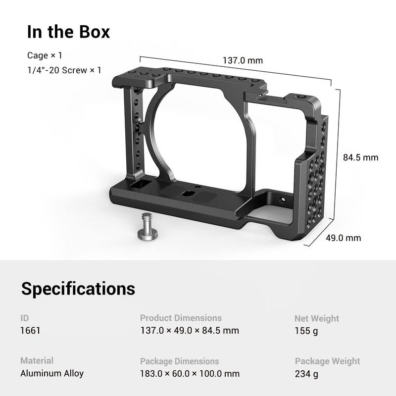 SmallRig Camera Cage for Sony A6000/A6300/A6500 ILCE-6000/ILCE-6300/ILCE-A6500/Nex-7 with 1/4" 3/8"