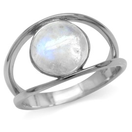 Silvershake Natural Moonstone White Gold Plated 925 Sterling Silver Solitaire Ring Size 6.5 Jewelry for Women