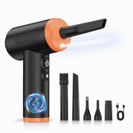 Compressed Air Duster, Handheld Car Air Blower& Pump, 3 Gear Adjustable Electric Air Duster/Mini PC Cleaner, Rechargeable Keyboard Duster with LED Light-8 Kits Air Blower for Computer