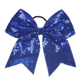 Xansema Women Girls Kids Teens Sequins Hair Bows Elastic Hair Tie Ribbon Large Cheer Bow Ponytail Holder Hair Band (Deep Blue)