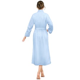 PAVILIA Light Blue Women Waffle Knit Kimono Robe, Soft Cozy Breathable Lightweight Bathrobe with Side Pockets, Shower Spa House Long Robe for Women, 2XL/3XL