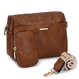 VX VONXURY Women's Shoulder Bag, Small Vegan Leather Crossbody Bag, Shoulder Bag with Wide Straps, Brown