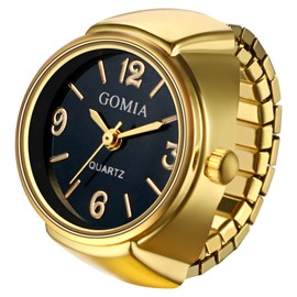 Oidea Mens Womens Finger Watch: Elegant Round Dial Elastic Analog Quartz Finger Watch Ring Stretchy Band Easy Read Adjustable Ring Watch Gifts for Valentine's Day Birthday Christmas, Gold