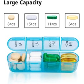 Pill Box 4 Times a Day, Betife Weekly Pill Box Organisers, 7 Day Tablet Organiser, Daily Pill Dispenser 7 Day 4 Compartments, Tablet Box for Medication, Vitamins and Supplements (Purple)