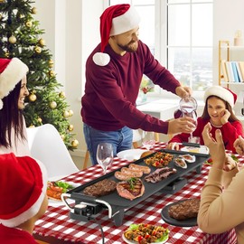 CHEFJOY 27” Large Electric Griddle, Teppanyaki Grill w/Nonstick Surface, 4 Adjustable Temperature, Insulated Handles & Drip Tray, Indoor & Outdoor Tabletop Griddle for Party, Camping (27“)