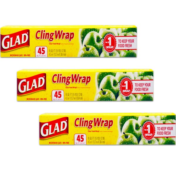 Glad Wrap Plastic Wrap - 3 Pack Bulk Plastic Cling Wrap Rolls Freezer Wrap Food Organizer (Food Wrapping Plastic)