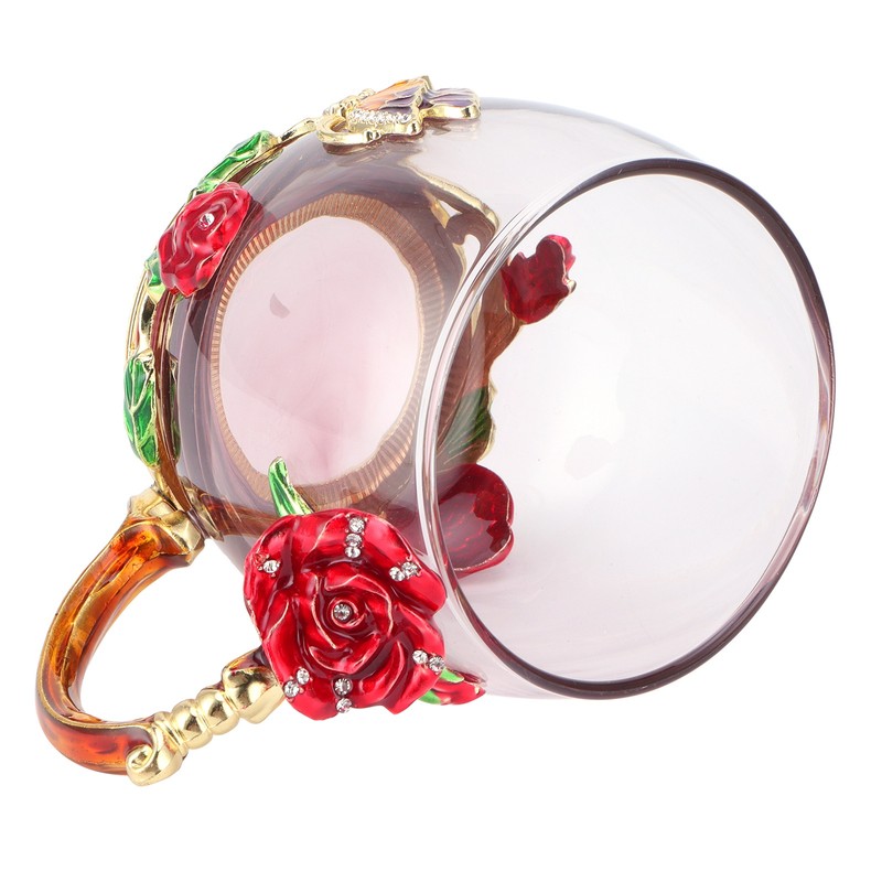 Glass Cup Innovative Flower Tea Cup with Spoon Drink Mug