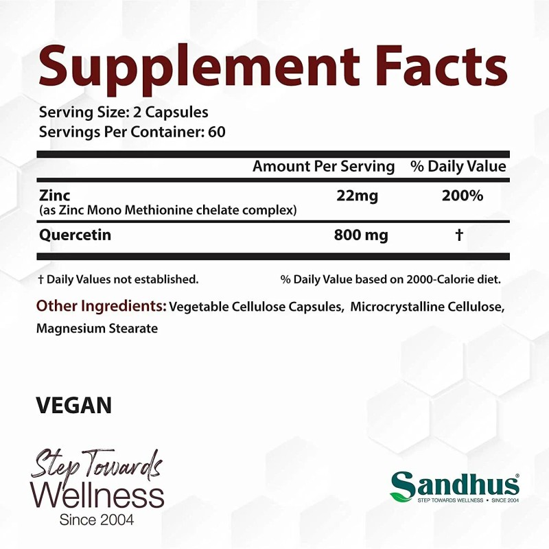 Sandhu Zinc Quercetin 120 Vegetarian Capsules