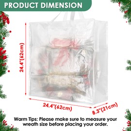 TOLIDA 4 Packs Square Wreath Storage Bags with White Handles - Translucent Moving Bags for Christmas Wreath Garlands, Home Zipper Storage Carry Bags for Quilts, Pillows, Duvets, clothes, etc.
