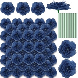 Yuxung 200 Pcs 3 Inch Artificial Flowers Fake Silk Rose Head Flower with Stem Emerald Flower Faux Rose and 6 Inch Stem for Wedding Bridal Bouquet Home Floral Decor DIY Centerpieces(Blue)
