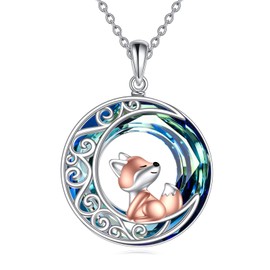 AINFQY Fox Necklace 925 Sterling Silver Celtic Knot Moon Pendant Crystal Fox Jewelry Gift for Women Mom Daughter