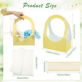 Sweetude 12 Pack Paper Gift Baskets with Handle Tissues Ribbons, 8.7 x 4.7 x 12.2 inch Empty Treat Boxes Goodie Bags for Birthday Wedding Bride Shower Party Favors, Assorted Colors(Pastel)