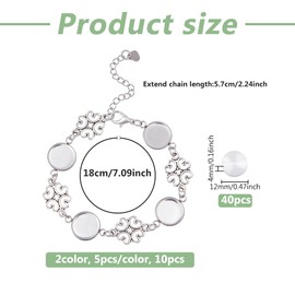 DICOSMETIC 10 Set 2 Farben DIY Leerarmband Herstellung Set 12mm Edelstahl Tablett Armband Rohlinge Schmuck Basis Cabochon Tablett Mit Legierung Blumenkette Für Schmuckherstellung