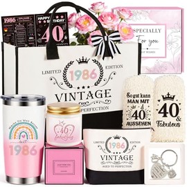 40th Birthday Women Gift Set - 1986 Vintage Edition Birthday Gift for Girlfriend, Colleague, Wife, Mum, Sister - 8 Piece Set Including Canvas Carry Bag, Cosmetic Bag & Drinking Cup