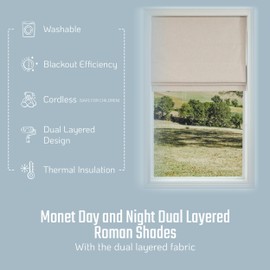 Everyday Celebration Seneca Cordless Room Darkening Woven Fabric Roman Shades for Windows, Pull-Down Blind for Home, Bedroom, Modern Cotton Denim Look, Natural 35x64 Inches