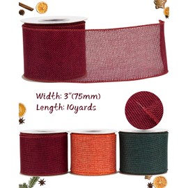 Tekdeere Burlap Ribbon 3 Inch x 10 Yard, Burgundy Wired Ribbon for Crafts, Gift Wrapping, Wreaths, Bows, Tree Decoration and Outdoor Decoration