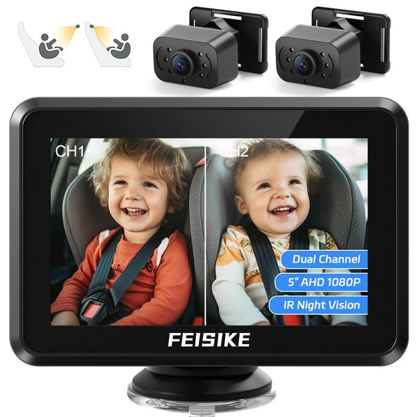 FEISIKE FEISIKE Baby Car Camera, 1080P Dual-Channel 5 inch Display
