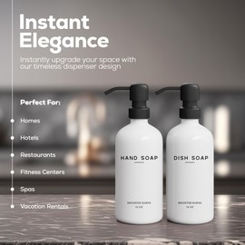 White Glass Hand and Dish Soap Dispenser Set by Brighter Barns - Kitchen Soap Dispenser & Stainless Steel Pump - Soap Dispenser for Kitchen Sink - Farmhouse Kitchen Decor, Bathroom Accessories (White)