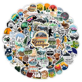 100 Pcs Outdoor Adventure Hiking Camping Adults Stickers for Water Bottle, Waterproof Vinyl Wilderness Nature Travel Wildlife Laptop Decals, Summer Camp Sticker for Teens Girls Boys Kids