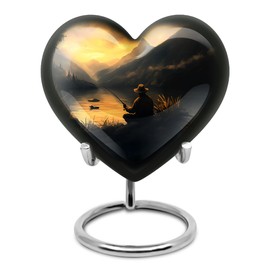 YATHABHISA Fishing Heart Urn for Ashes, Large Urns for Human Ash, Funeral & Burial Cremation for Adult, Decorative Gift for Father, Yellow, 10 Inch