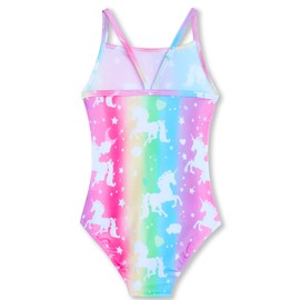 Nokecina Girls Swimsuit Size 10-12 Years Old Sleeveless Bathing Suit Colorful Unicorns Swimwear for Kids Swim Lesson