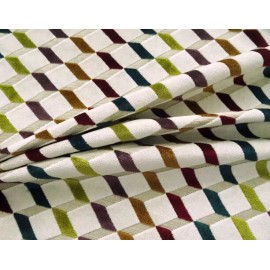 Unknown PREMIUM GEOMETRIC CUBE CUT VELVET BEIGE GREEN UPHOLSTERY FABRIC $18.99/YD 467FS