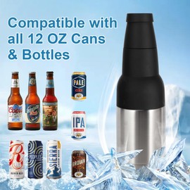 12Oz - Hgkeke Frosty Beer Holder Double Walled Stainless Steel Beer Bottle Insulator Holder Slim Can Cooler and Beer Bottle with Beer Opener Vacuum Insulated - Nice Gift for Men - Silver
