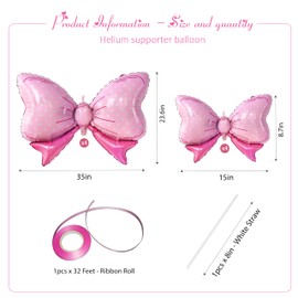8PCS Giant Pink Bow Balloons - 35 Inch Foil Balloons for Baby Shower, Girls' Gender Reveal, Bow-Themed Birthday Party Decorations