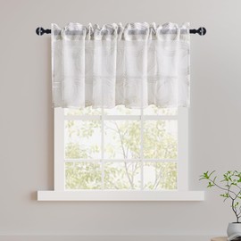 XWZO Linen Sheer Valance for Windows Solid Semi Transparent Curtains with Rod Pocket for Kitchen Small Window, Grey, 42"x18", 1 Panel