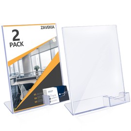 zavekia 8.5 x 11 Acrylic Sign Holder with Business Card Holder, Brochure Display Stand for desktop (8.5 x11 in/2 pack)