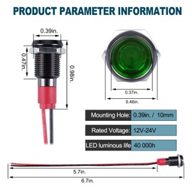 DMWD 5 luces indicadoras LED de ahorro de energía de 12 V-24 V, 20 mA, carcasa de aleación de aluminio, orificio de montaje impermeable con 15 cm. Alambre para coche, camión, barco (mezcla de luz)
