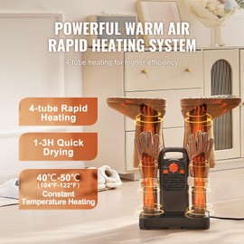 Happybuy Detachable 4 Tubes Shoe Dryer with Timer, Quick Drying, Ozone Disinfection, ABS+PP, for All Kinds of Footwear, Black & Orange.