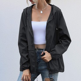 GKZA Rain Jackets for Womens Windbreaker Jacket Light Weight Jackets Womens Windbreaker Womens Spring Jacket Womens Rain Jackets Waterproof with Hood Packable Rain Jacket (Black,S)