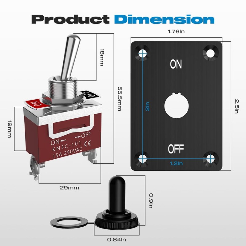 Toggle Switch, Malictele 12V 30A Heavy Duty ON/Off 2Pin SPST