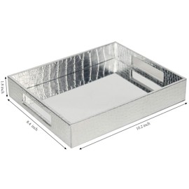 Vixdonos Decorative Mirror Tray,Silver Vanity Tray,Leather Catchall Organizer for Makeup,Perfume and Cosmetic on Dresser or Coffee Table(Small, Silver)