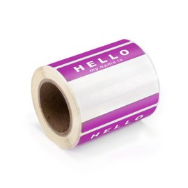 'Hello My Name is' Stickers/Name Label Tags - Purple & White 8cm x 6cm