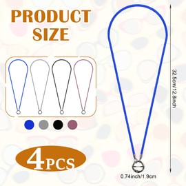 4 Pcs Eye Glasses Holders Around Neck Eyeglasses Strap Eyeglass Holder Necklace Ring Eyeglass Chains Stainless Steel Eyeglass Loop Ring Reading Glasses Holder Sunglasses Necklace for Women Men