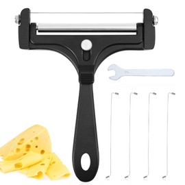 6pcs Cheese Slicer Kit, Stainless Steel Wire Cheese Cutter with 4 Extra Wires & Wrench Cheese Slicer Handheld Butter Cutter Food Slicer for Block Cheese Butter (Black)