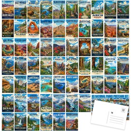 LCLAIDYDY 63 National Parks Postcard Set,Vintage Travel Posters Illustrations Postcards,National Parks Mailing Post Cards for Travelers 4x6
