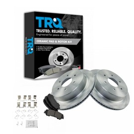 TRQ Rear Brake Pad & Rotor Kit Brake Pads Brake Rotor Ceramic Compatible with 2017-2019 Nissan Titan