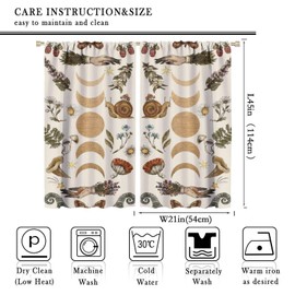 Vintage Moon Phase Curtains, Retro Witchy Hands Magic Wildflower Floral Butterfly Mushroom Plant Insect Print Blackout Window Treatments for Bedroom Living Room 42x45 Inch