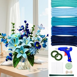 Zeadylaris 500 Pcs Thick Pipe Cleaners Craft Kit for Beginners – 5 Colors Chenille Stems for DIY Flowers & Crafts, with Glue Guns, Floral Wires & Ribbon – Perfect for Family Fun, Holiday & Room Decor
