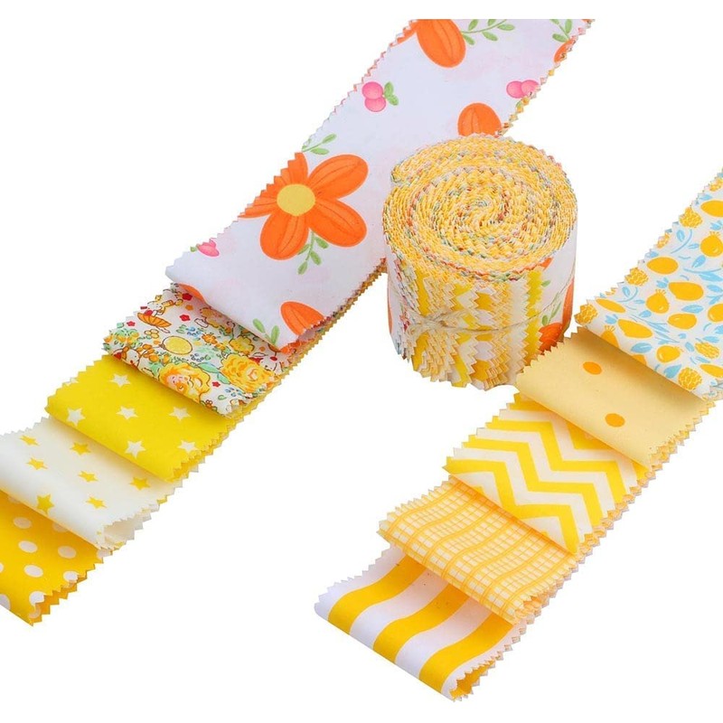 CraftsFabrics 20 x 100% Cotton Pre Cut Yellow Floral Jelly