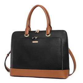 CLUCI Leather Briefcase for Women 15.6 Inch Laptop Business Work Slim Ladies Vintage Shoulder Bag Black-brown