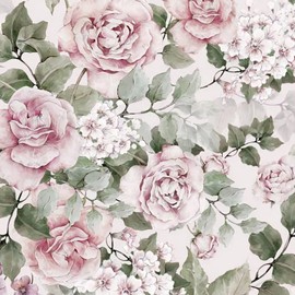 CiCiwind Pink Floral Peel and Stick Wallpaper Vintage Contact Paper Removable Self Adhesive Waterproof Wall Paper for Bedroom Bathroom Cabinets Drawer Green Leaf Wallpapers Vinyl Film 17.3" × 78.7"